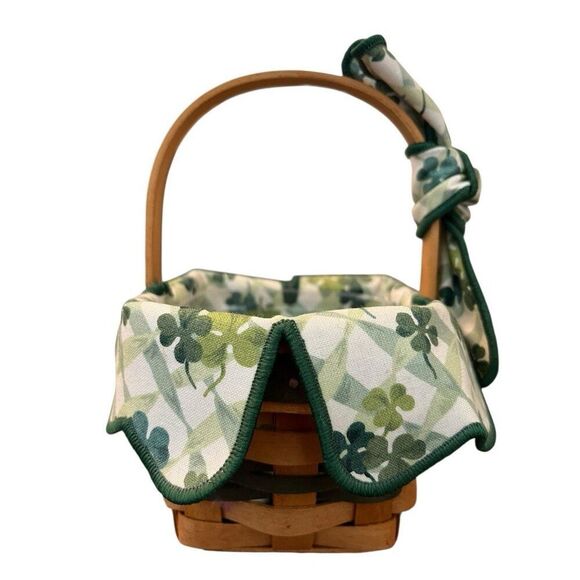 Longaberger St Patricks Day Shamrock Basket W Handle Fabric Tie And Liner 1999 - Picture 4 of 6